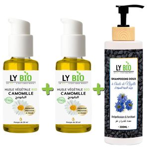 LY BIO PACK 2 X HUILE CAMOMILLE 50ML - POMPE + SHAMPOOING A L'HUILE DE NIGELLE 200ML