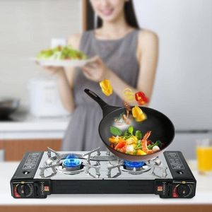 Réchaud à gaz portable double brûleur – Cuisinière compacte pour cuisine et camping