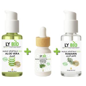 LY BIO PACK HUILE ALOE VERA 50ml - POMPE + HUILE ESSENTIEL ROMARIN 10ML + HUILE ROMARIN 50ml - POMPE