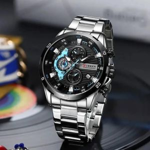 Curren Montre-Bracelet Chronographe Originale Quartz pour Homme, Nouveau Modèle Tendance et Décontracté avec Bracelet en Acier Inoxydable de Luxe Sport