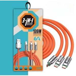 Câble 3 en 1 Super Charge 120W – USB vers Type-C / iPhone / Micro-USB – Câble Ultra Résistant 6A en Alliage de Zinc