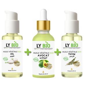 LY BIO PACK HUILE AIL 50ML - POMPE + HUILE AVOCAT 50ml - PIPETTE + HUILE THYM 50ML - POMPE