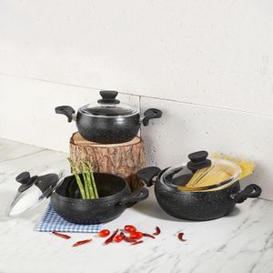AMBOSS Set de 6 casseroles rondes en granit Fatso – Poignées en silicone 