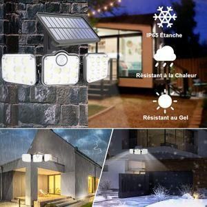 Lampes solaires pour usage intérieur et extérieur avec détecteur de mouvement - Projecteur LED extérieur Lampes solaires étanches 3 modes Applique murale solaire super lumineuse pour jardin garage