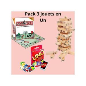 Pack de jeux : Monopoly classique + Tour Jenga + Jeu de cartes UNO