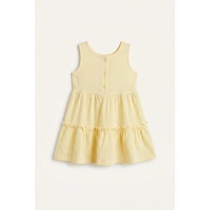 Defacto Robe jaune clair à col rond sans manches à volants pour bébé fille