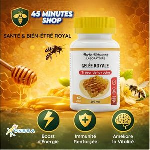 Herbo Ridouane كبسولات غذاء ملكات النحل، مكملات غذائية طبيعية وعضوية، أفضل كبسولات غذاء ملكات النحل، أفضل المكملات العضوية، 30 كبسولة في العلبة، تقلل من الإرهاق البدني والذهني.