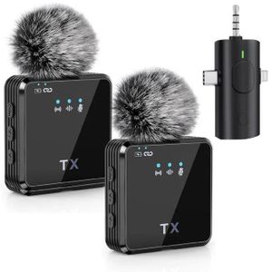 Microphone Lavalier Sans Fil 3 en 1 – Micro Cravate Pro pour Vidéo, Vlog, Interview – USB-C & Lightning Compatible Smartphone