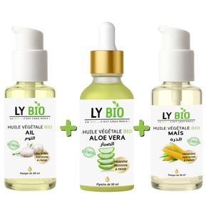 LY BIO PACK HUILE AIL 50ML - POMPE + HUILE ALOE VERA 50ml - PIPETTE + HUILE MAIS 50ML - POMPE