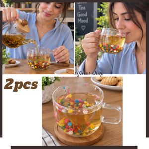 2pcs Tasse en Verre Transparente avec Fleurs Colorées – Mug à Thé et Infusion – Design Élégant et Original