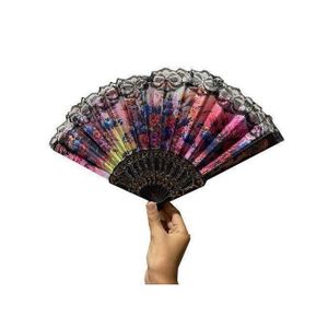 Éventail à Main Multicolore en Tissu et Plastique
