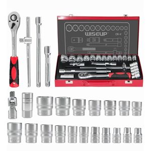 Coffret de Douilles 1/2" 24 Pièces – Clé à Cliquet 72 Dents 10-32 mm – Acier CR-V