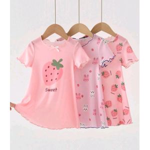 Lot de 3 Chemises de Nuit d'Été pour Filles – Motifs Fraises & Lapins Roses
