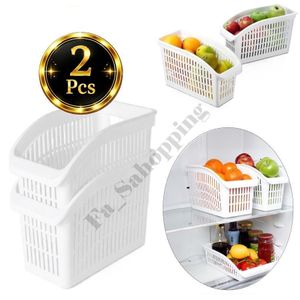 Lot de 2 Organisateurs de Réfrigérateur et Placard – Bac de Rangement Cuisine et Gain de Place – Blanc