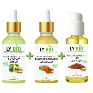 LY BIO PACK HUILE AVOCAT 50ml - PIPETTE + HUILE FIGUE DE BARBARIE 50ML - PIPETTE + HUILE LIN 50ML - POMPE
