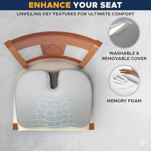 Coussin de Siège en Gel et Mousse à Mémoire de Forme – Soulagement Pression Coccyx, Coussin Ergonomique Antidérapant pour Chaise de Bureau, Voiture et Télétravail, Confort Assis Prolongé
