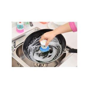 Brosse de nettoyage de vaisselle avec savon intégré – Outil bleu pour cuisine pratique et innovant.