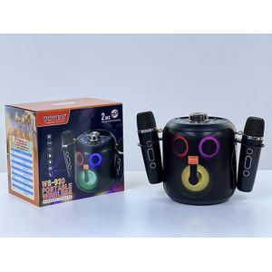  Speaker avec 2 Microphones super subwoofer extérieur portable - Radio,BT,EQ,USB , Haut parleur ronde Portable avec support téléphone micros