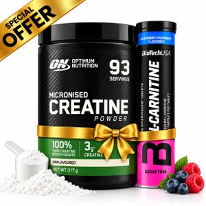 Optimum Nutrition Pack Musculation & Performance - Micronised Creatine Powder 317g Neutre + L-Carnitine 20 Tabs Blueberry Raspberry