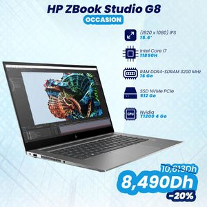 Hewlett Packard ZBook Studio G8 Intel Core i7 11e Gen 16Go 512Go SSD NVIDIA T1200 15.6 - Occasion