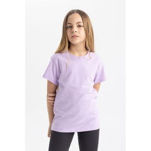 Defacto Body Tricoté Fille Coupe Classique Col Cycliste Manches Courtes - Violet