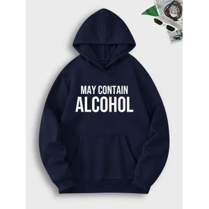 Pull-over Femme Oversize 'May Contain Alcohol' à Capuche - Poche Kangourou, Lettrage Blanc Audacieux, Lavable en Machine, Confort Toutes Saisons, Coupe Loose Gris pour Tenue Décontractée