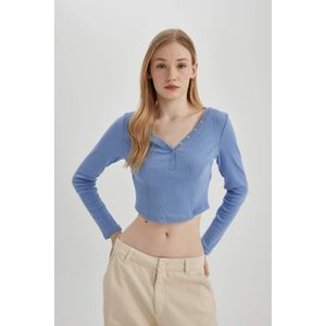 Defacto تي شيرت كم طويل مضلع سليم فيت