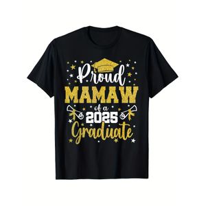 T-shirt de remise de diplôme "Proud Mamaw d'une classe de 2025" - Noir avec paillettes dorées et motif d'étoiles, T-shirt à manches courtes confortable pour hommes et femmes, , Lavable en machine, T-shirts de remise de diplôme pour la famille, CE