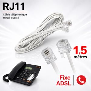 Câbles 1.5M RJ11 pour Téléphone Fixe et Internet ADSL, Longueur 1.5 mètres