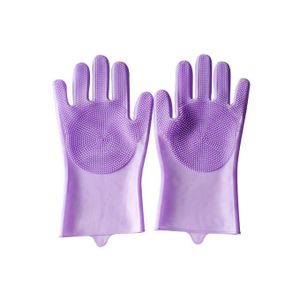 Gants en Silicone avec Brosse de Nettoyage, Sharp Réutilisables Gants Magiques Vaisselle pour Lavage, Vaisselle, Nettoyage, Cuisine, Ménage, mauve.