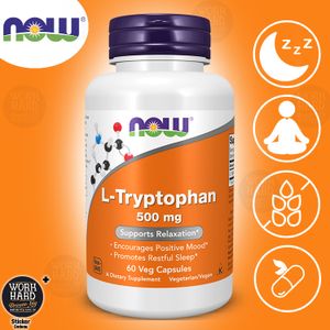 Now Foods L-Tryptophane 500 mg, double concentration, encourage l'humeur positive*, favorise la relaxation 60 comprimés+Sticker cadeau
