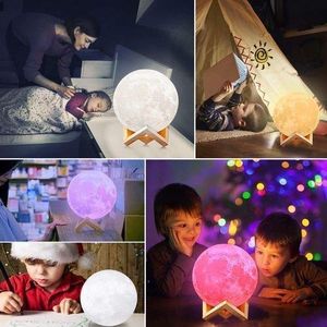 La lune lampe lumineuse  plusieurs couleurs diamètre avec support en bois Moon light