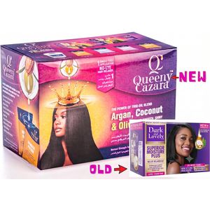 Queeny Cazara Kit Défrisant Sans Soude Regular–Kit de Défrisage Professionnel Complet pour Cheveux–Enrichi au Trio d'Huiles Naturelles d'Argan, Noix de Coco et Olive–Soin Lissant Nourrissant Anti-Casse–Lissage Durable Lisses, Brillants, Doux, Hydratés et Sains