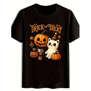 T-shirt décontracté et artistique minimaliste, avec une esthétique de dessin animé américain, ce T-shirt ample pour homme pour Halloween a des manches courtes et est disponible dans une teinte noire fraîche.