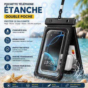 ESSAGER Pochette Téléphone Étanche IPX8 Double Poche – Housse Waterproof 10 m pour Plage, Piscine et Voyage