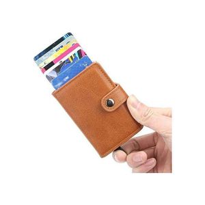 Portefeuille Homme Pop-Up en Aluminium et Cuir - Système Antivol RFID Intégré, Marron
