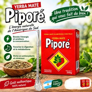 Piporé Yerba Maté Original 250g avec Cuillère à Maté en Métal – Pack Complet