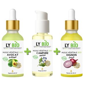 LY BIO PACK HUILE AVOCAT 50ml - PIPETTE + HUILE CAMPHREE 50ML - POMPE + HUILE OIGNON 50ML - PIPETTE