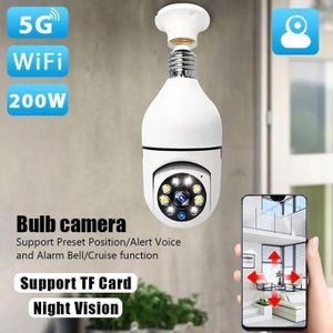 Caméra de Sécurité à Ampoule E27 Vision Nocturne 360° Surveillance WIFI Full-HD Lampe Camera 1080P