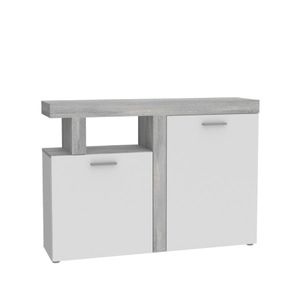 Kitea Buffet Juleda – Gris Clair / Blanc – 128 x 34 x 92 cm