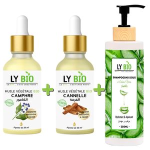 LY BIO PACK HUILE CAMPHREE 50ML - PIPETTE + HUILE CANNELLE 50ML - PIPETTE + SHAMPOOING ALOE VERA 200ML