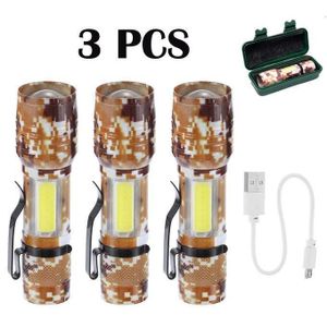 Lot de 3 Lampes Torches LED Rechargeables USB – Lumière COB & Zoom