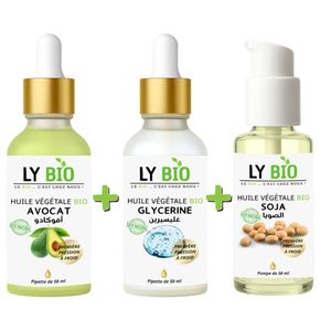 LY BIO PACK HUILE AVOCAT 50ml - PIPETTE + HUILE GLYCERINE 50ml - PIPETTE + HUILE SOJA 50ML - POMPE