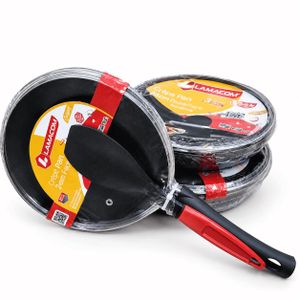 Lamacom Lot de 3 Poêles à Crêpes 24 cm Antiadhésives Double Face – Revêtement Antiadhésif – Poignée Ergonomique Rouge et Noire – Ustensiles de Cuisine pour Crêpes, Pancakes et Omelettes