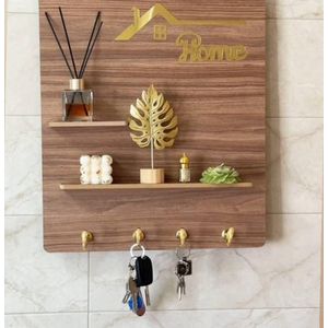 Porte Clés Mural en Bois avec Étagères, Cache Compteur Électrique Décoratif, Organiseur d’Entrée Multifonction avec 4 Crochets, Boîte Murale Coulissante pour Clés et Décoration Maison