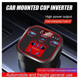 Onduleur de voiture avec affichage LED, 2 ports USB, Port Type-C, ordinateur portable, tablette, appareil photo à 220V