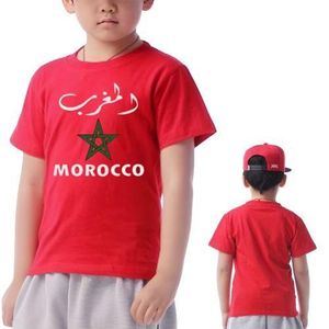 T-shirt enfant Drapeau Maroc avec écriture arabe et étoile marocaine
