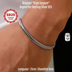 6,35Gr Bracelet en Argent Sterling S925*Style Serpent* 92,5% d'Argent, Magnétique Médical, sans Nickel, Unisexe, Résistant à l’Oxydation, Élégant et Intemporel, Poids Bracelet : 6,35Gr, Longueur 20cm, Idéal