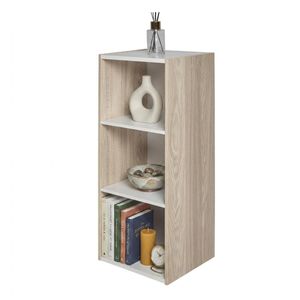 Mdf Bibliothèque à 3 niveaux - Chêne et Blanc