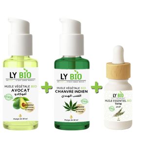 LY BIO PACK HUILE AVOCAT 50ml - POMPE + HUILE HYDRATANTE & NUTRITIVE 50ML - POMPE + HUILE ESSENTIEL THYM 10ML